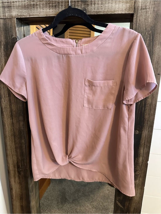 Pink Rose Tops - Pink Rose Blush Pink Twist Front Blouse Size Medium Office Business Casual